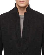 AllSaints Men Burge Wool Mock Neck Plaid Overcoat Jacket Size L