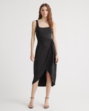 Quince Tencel Jersey Side Tie Midi Dress Black Basic Sleeved S