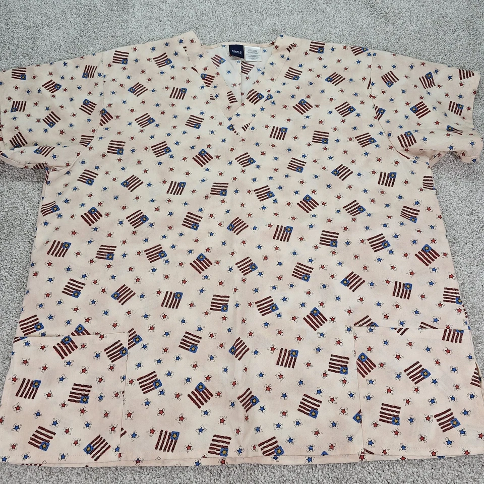 Basic Scrub Top American Flag Womens Size XL Blue Red White Print NWOT - Image 2 of 4