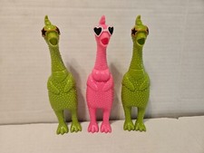 3 Rubber Chicken Squeaky Dog Toys 9 inches