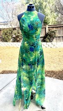 Lulu’s Strappy Tie Floral Maxi Dress M Medium Green Halter Resort Casual Sheer