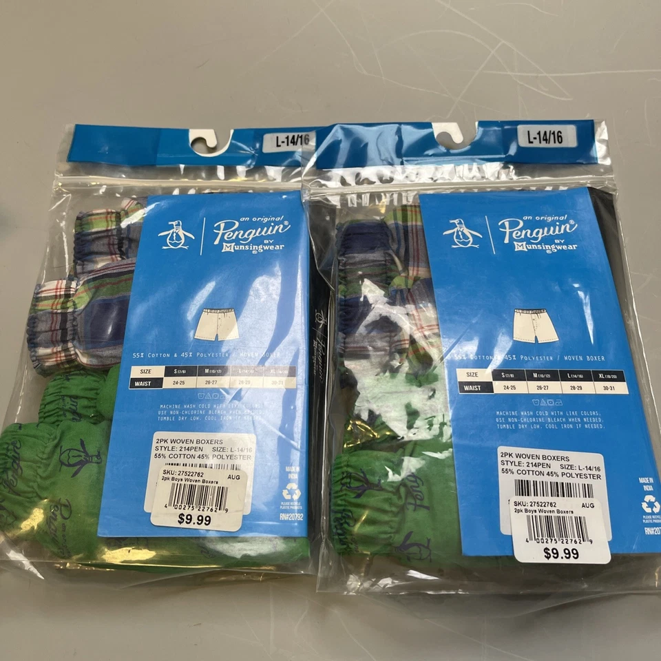 Paquete de 2 calzoncillos boxer grandes tejidos Penguin Boys nuevos con etiquetas lote de 2 paquetes 14/16 Foto 2 de 4