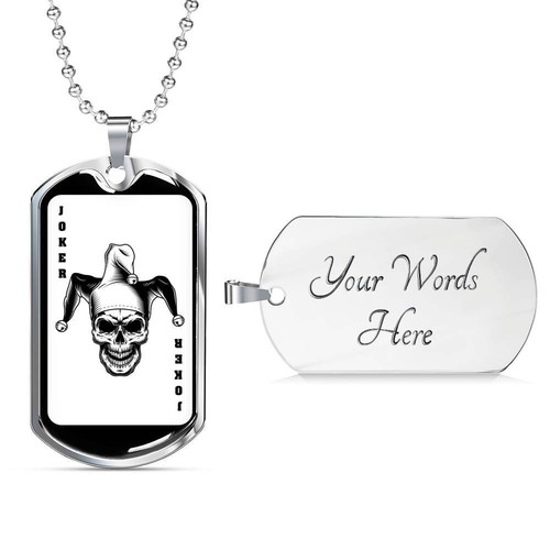 Tarjeta de juego de miedo Joker etiqueta de perro acero inoxidable u oro 18k cadena de 24" - Imagen 5 de 15