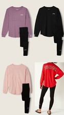 Victoria's Secret PINK VARSITY LONG SLEEVE CREW TEE AND LEGGING GIFT SET NEW