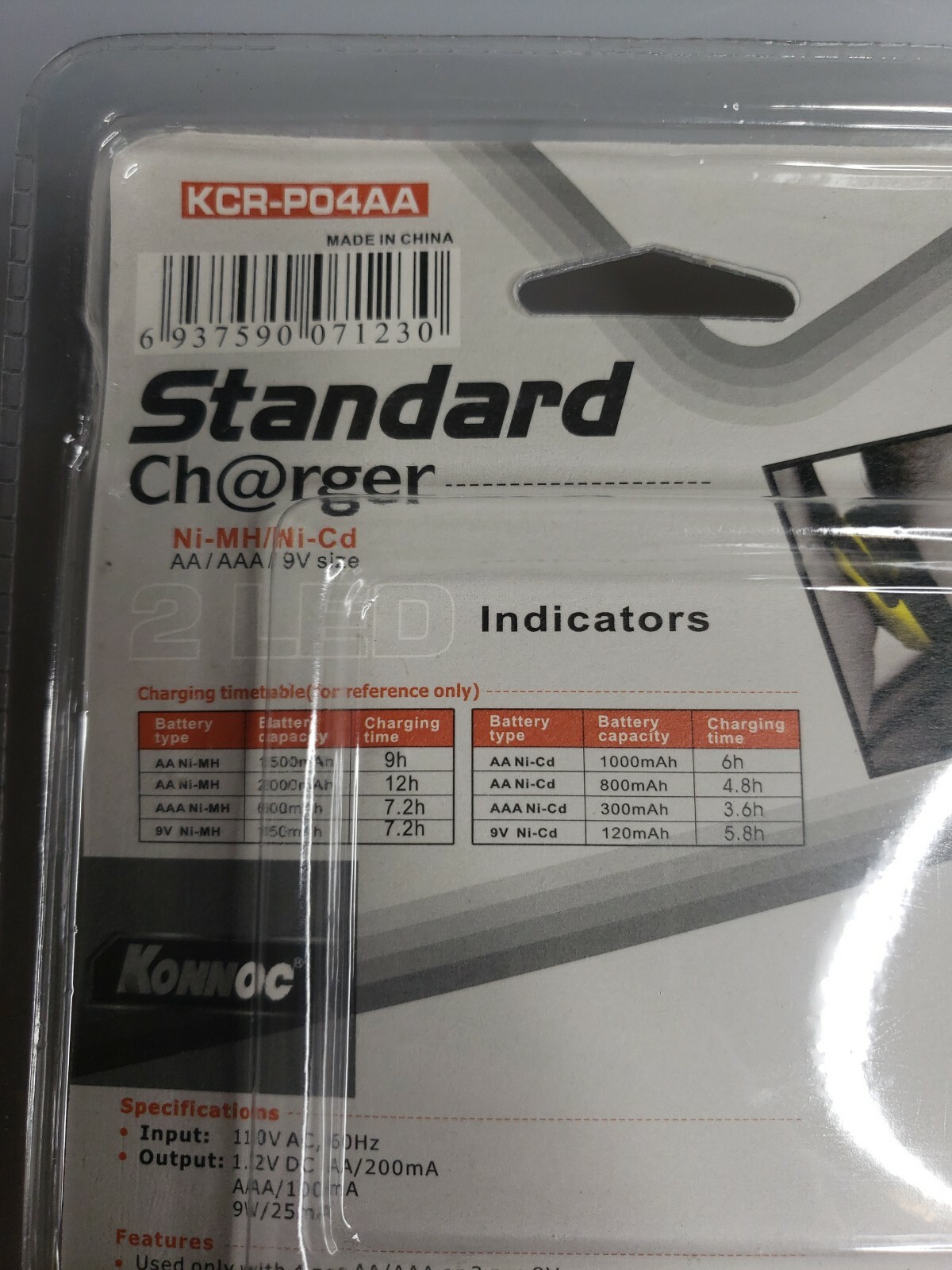 KONNOC Standard Charger for Rechargeable Batteries AA AAA 9v for sale