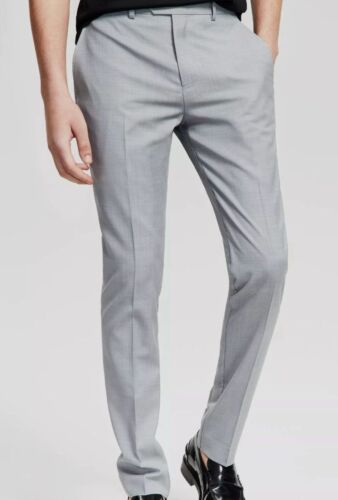 Bar III Men Gray Slim-Fit Sharkskin Flat-Front Suit Trousers Dress Pants 32W 32L