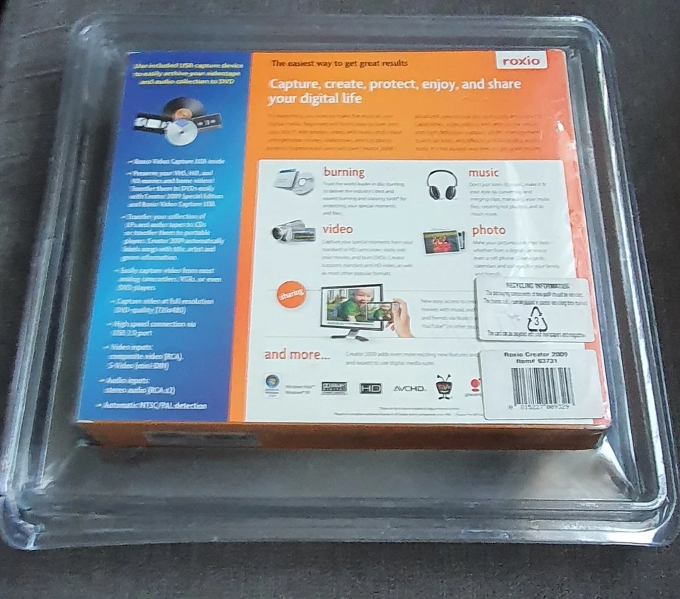 Brand New Roxio Creator 2009 Special Edition Convert VHS to DVD Sealed - Image 3 of 4