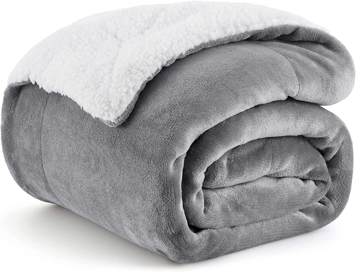 BEDSURE Sherpa Fleece Blankets Twin Size Grey Thick Fuzzy Warm