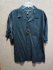 Stacy Adams Short Sleeve Button Up Mens 2XL 100% Ramie Black