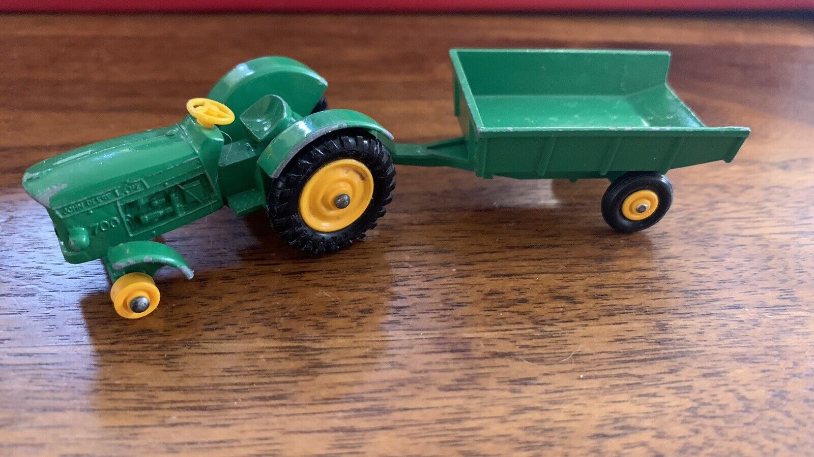 MATCHBOX LESNEY 50 AND 51 JOHN DEERE TRACTOR AND TRAILER LOT Missing Front WHEEL