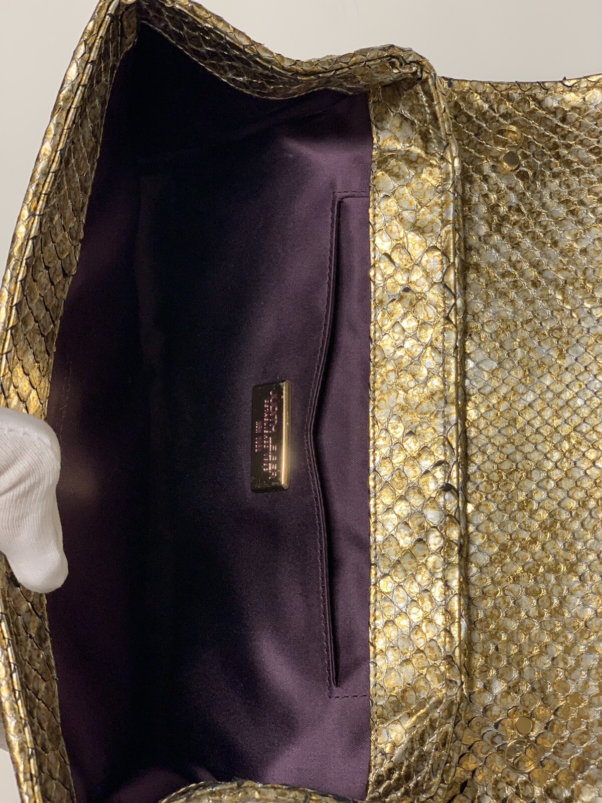 JUDITH LEIBER METALLIC PYTHON BAGUETTE CRYSTAL EM… - image 7