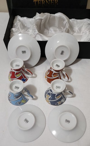 BIJOUX TERNER Picasso Design 4 set of Pedestal Cups and Saucers,Never used - 第 7/14 張圖片