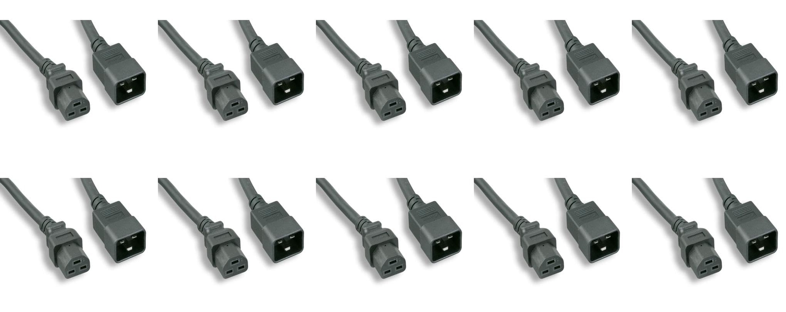 Heavy Duty 12 AWG C20-C21 Universal Jumper Power Cord Black 15ft 5 Meter 10 Pack