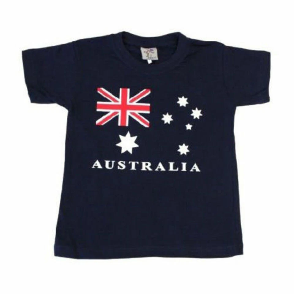 FRESH IDEA LIVING Kids Baby T Shirt Australian Australia Souvenir Cotton Sz 0-14 – Flag Navy