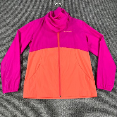 Columbia Jacket Youth Girls Large Pink Orange Windbreaker Full Zip Lightweight
