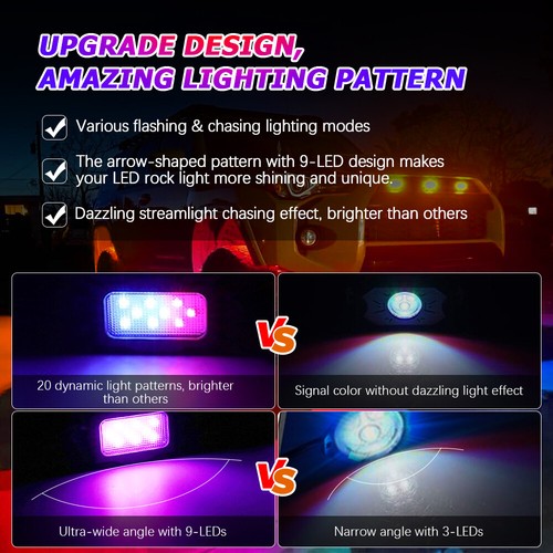 AUXBEAM 8 Pods RGB LED Rock Lights Multicolor Chasing Neon Underglow Body Lamps - Picture 4 of 12