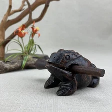 Croaking Wooden Frog Guiro Rasp Percussion Instrument Good Luck Vintage