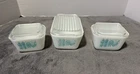 Pyrex Turquoise Amish Butterprint 0502 1.5 Pt & 501-B 1.5 Cup X 2 W/Lids Vintage