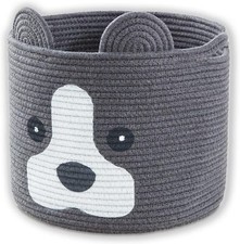 Ushang Pet Dog Toy Storage Basket, Woven Cotton 12" x x 10", Dark Grey