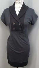 Free People Sweater Dress Womens XS Gray Ribbed Hem Shawl Collared Four Button