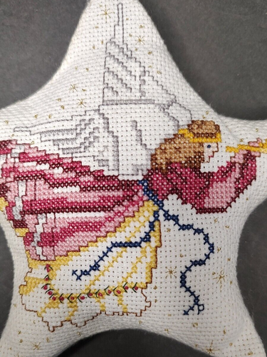 Star Angel Christmas Ornament CROSS STITCH completed trumpet - Picture 2 of 6