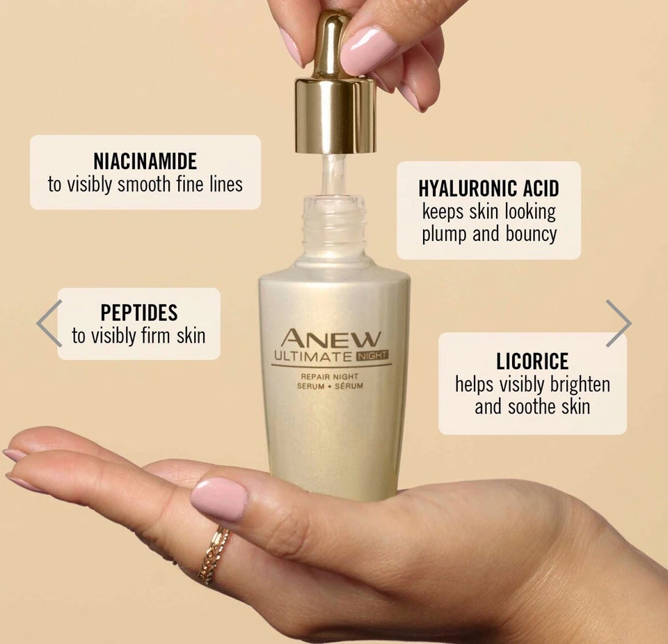 AVON Anew Ultimate Suero Reparador Nocturno, Tamaño Completo Antienvejecimiento Nuevo en Caja Foto 3 de 4
