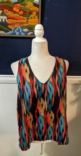 Eight Sixty Sleeveless Ikat Diamonds Multi Color Long Tunic Top Sz Small S