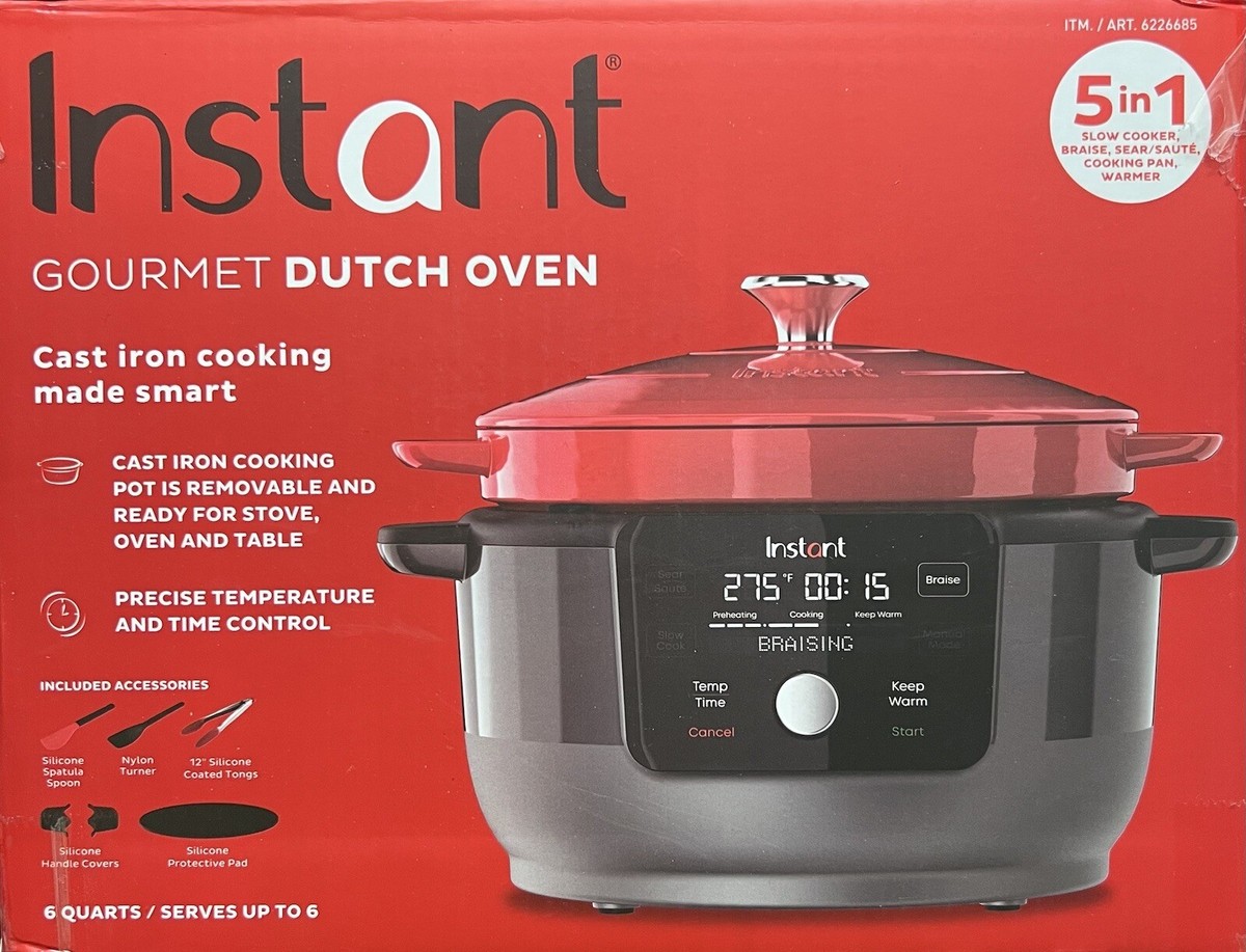 Instant pot electric Quart Cast Iron Dutch Oven 5-in-1 slow  cook/saute/warmer