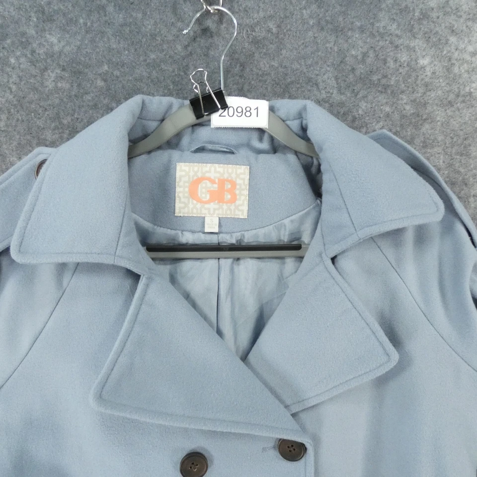 Trench coat feminino Gianni Bini pequeno azul peito duplo forrado cinto casaco feminino - Imagem 2 de 4