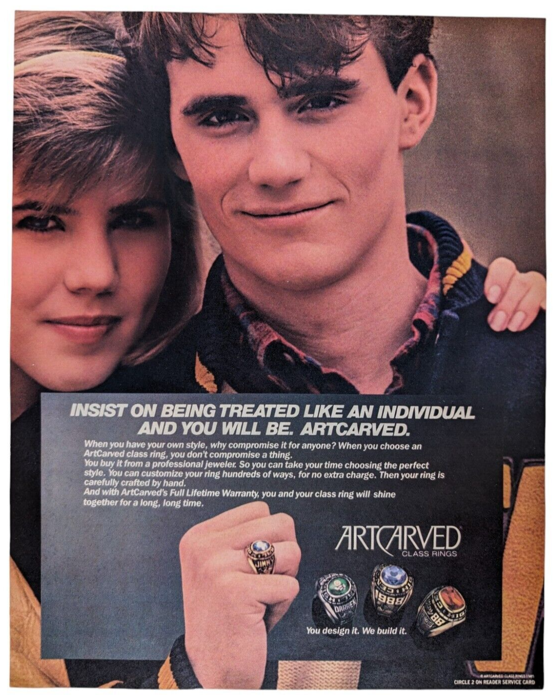ArtCarved Class Rings High School College Ad Rolling Stone 1985 9.5x12