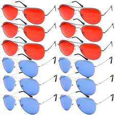 WHOLESALE Lot of 12 Aviator Style COLORED Lens Metal SUNGLASSES RED or BLUE