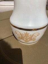 Mid Century Retro Glass Ceiling Light Shade White and Textured Gold with Bands