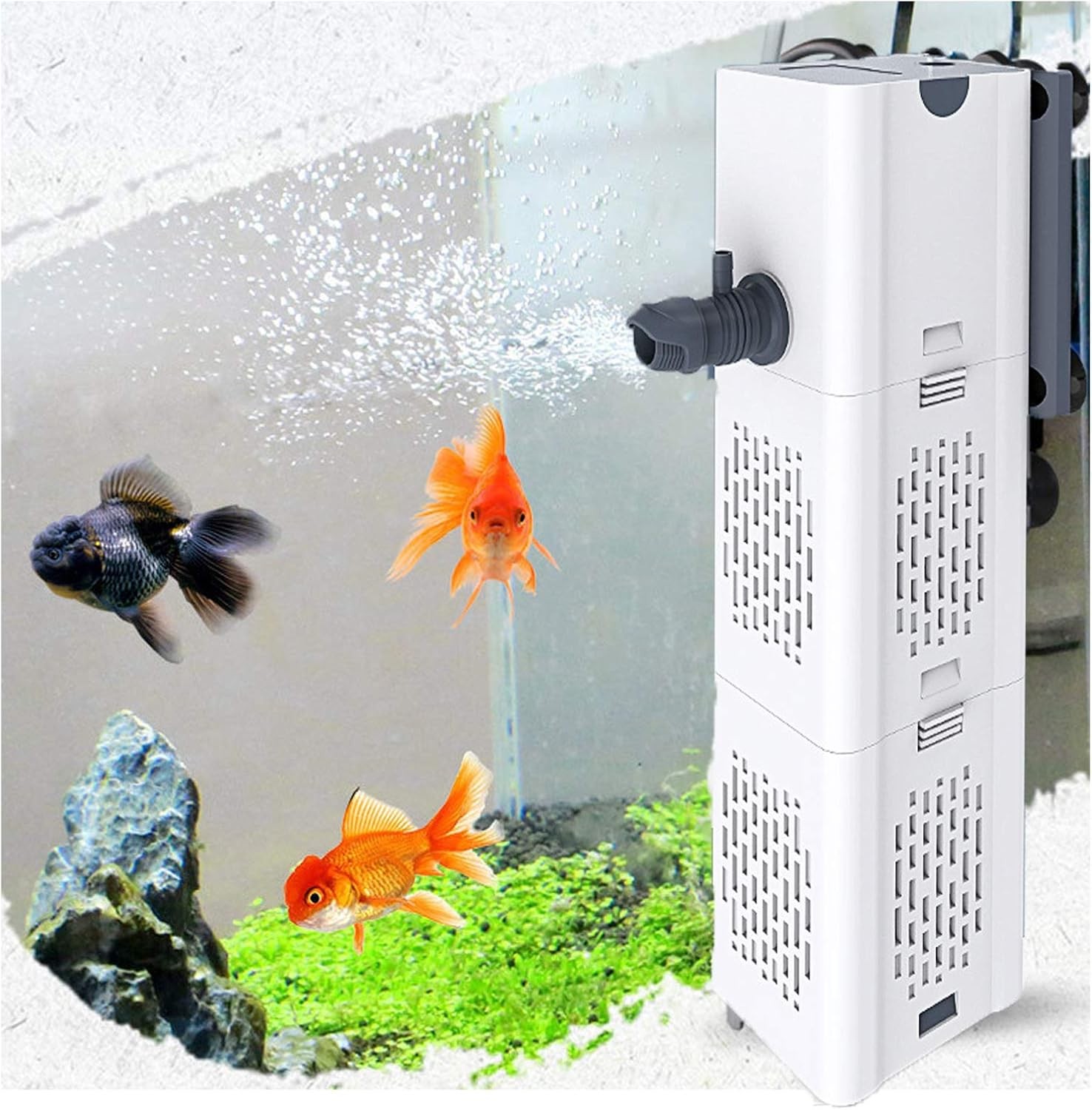 Quiet 4-in-1 Internal Aquarium Filter for 200L-600L Tanks, Submersible Water