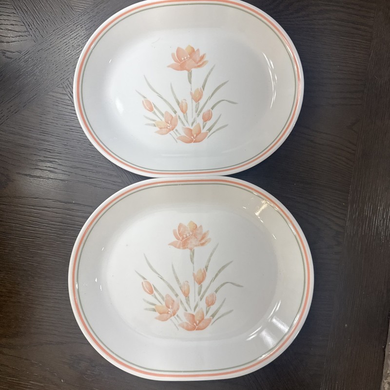 Set Lot of 2 Corelle Peach Floral 12" x 10" Serving Trays Dishes