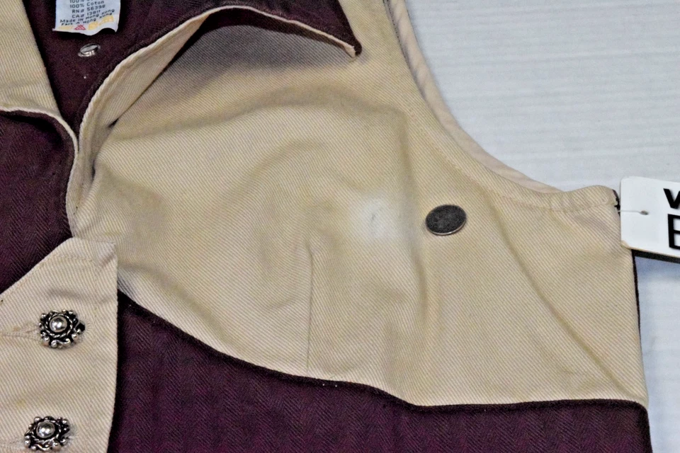 Chaleco Vintage Western Ethics Talla L Años 80 Marrón Beige Color Bloque Denim Nuevo Con Etiquetas Foto 4 de 4