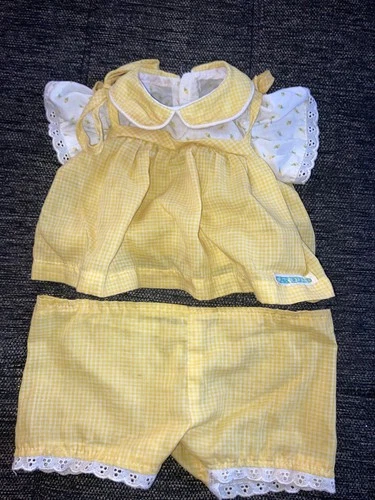 Vintage Cabbage Patch Kids/doll Clothes - Yellow Check Rosebud Tie Dress (622)