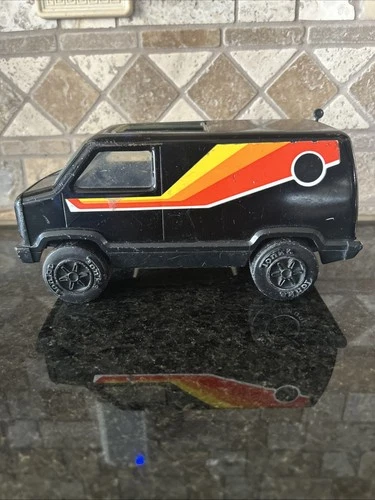 Vintage 1970s Tonka Toy Sports Van Black w/ CB Radio Antenna Orange Red Yellow