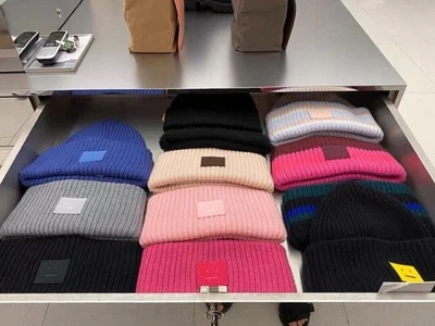 Acn#e1 Studios Knit Ribbed Beanie Hat Black Wool Warm Ski Sport Skull Caps Hat