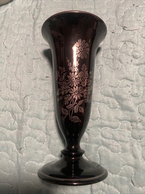 L.E. Smith Black Amethyst Glass Footed Bud Vase
