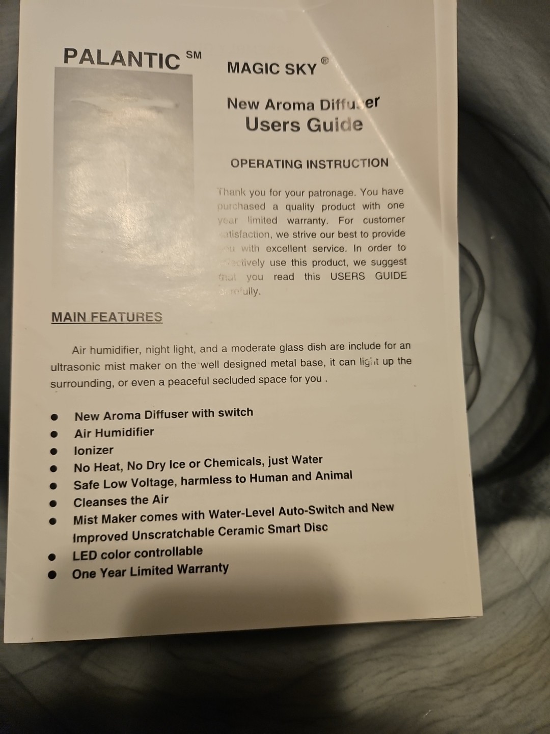 Vintage Palantic Magic Sky Water Mist Humidifier Fountain Diffuser Mister Gray