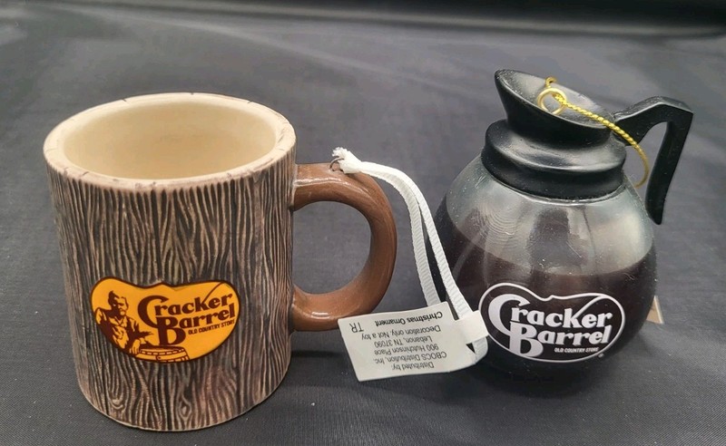 NWT 2025 Cracker Barrel Coffee Pot And Mug Ornament Set 