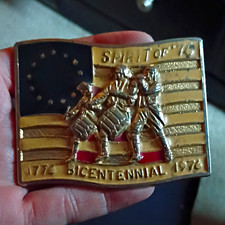 Spirit of '76 1976 USA Flag Bicentennial Metal Plate Belt Buckle 1.75" Embossed