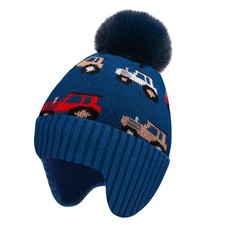 Boys Girls Winter Beanie Hat Earflaps Warm Fleece Lined Knit Pom 312Y