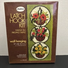 Vtg Malina Latch Hook Kit Wall Hanging #25/39 Hanging Plants 20" x 27" MCM