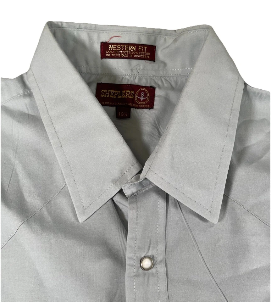 Camisa de vestir de colección Sheplers para hombre 16,5 manga corta perla a presión vaquero occidental Foto 3 de 4