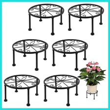 Versatile 9-Inch Round Black Metal Plant Stands - Ideal for Indoor & Outdoor Use