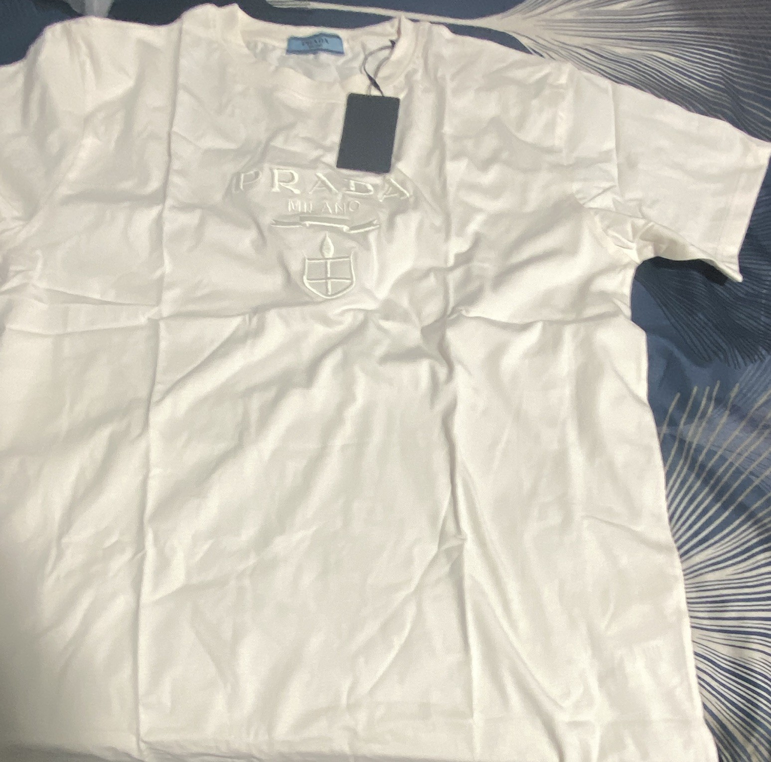 PRADA Milano Logo Men's Crew Neck Short Sleeve T-Shirt XL White/Red