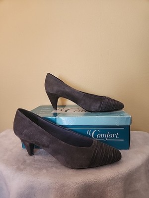 Vintage Flings Gray Leather Comfort Pump Women's 2 Inch Heel 8.5 M
