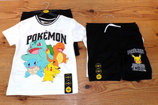 NWT - POKEMON Boys 2-pc Black Mesh Shorts White Mesh Shirt, Pikachu- size 5-6Y