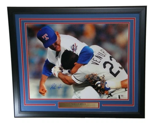 Nolan Ryan Signed Framed Texas Rangers Fight 16x20 Photo PSA/DNA